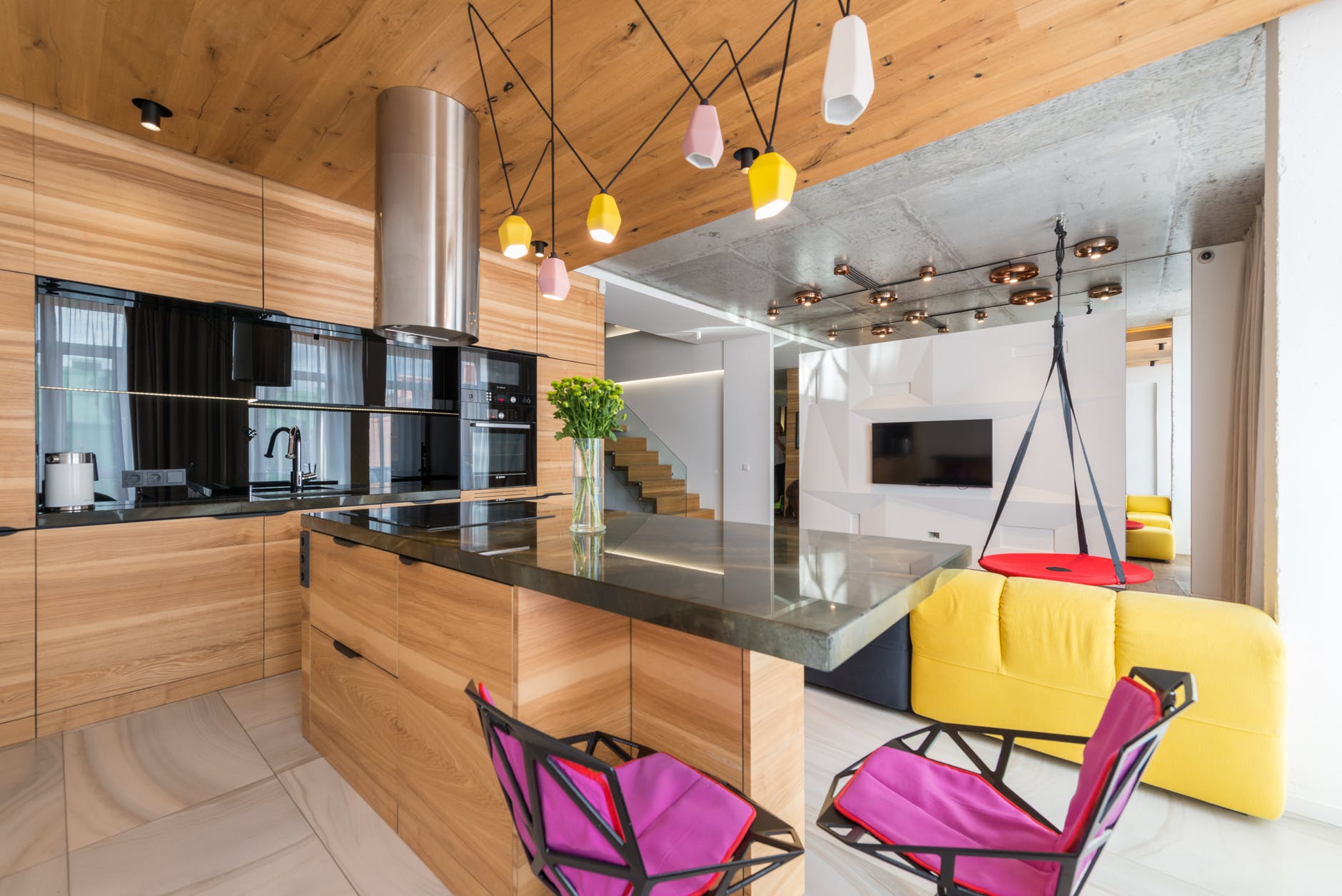 contemporary kitchen interior in studio apartment